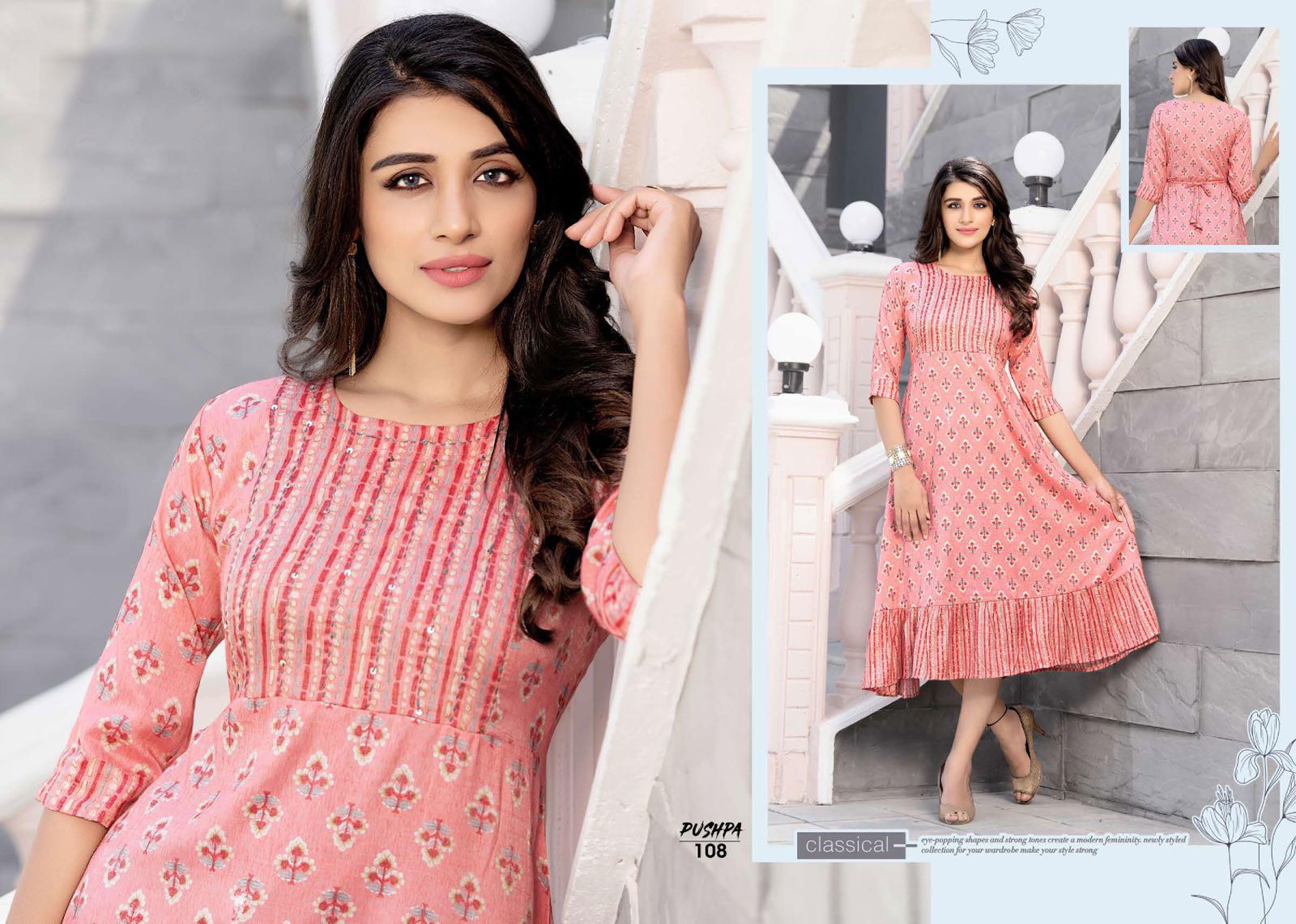 Golden Pushpa 101 Ethnic Wear Anarkali Kurti Collection